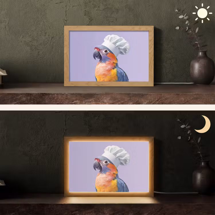 Papegaai - Koksmuts - Paars - Cute Light Box met kabel (Tafellamp) klein -sfeer3