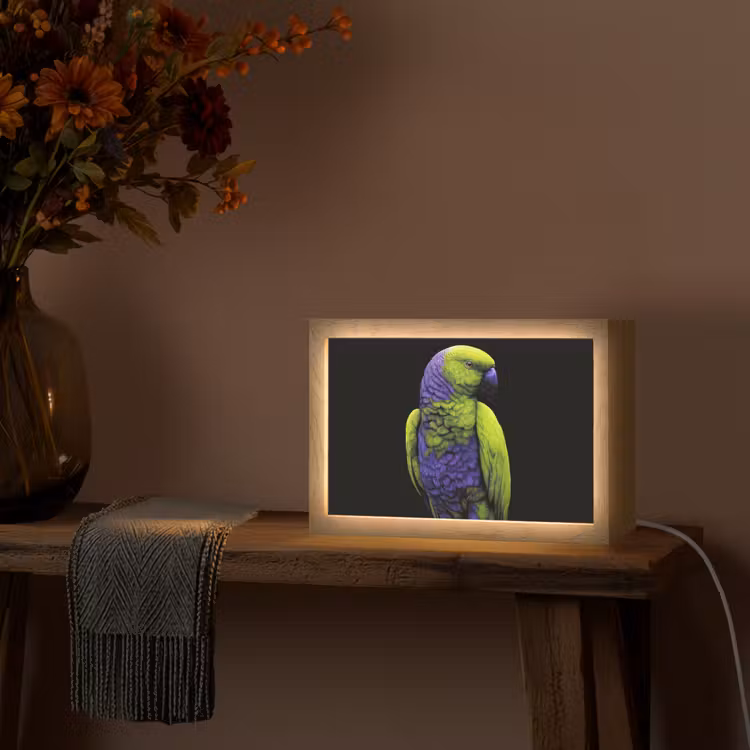 Papegaai - Veren - Opvallend - Groen Light Box met kabel (Tafellamp) klein -sfeer4
