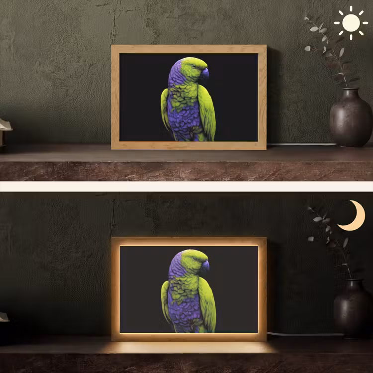 Papegaai - Veren - Opvallend - Groen Light Box met kabel (Tafellamp) klein -sfeer3