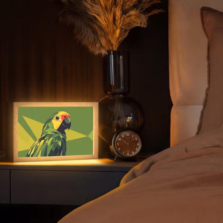Papegaai - Groen - Snavel - Abstract Light Box met kabel (Tafellamp) klein -sfeer1