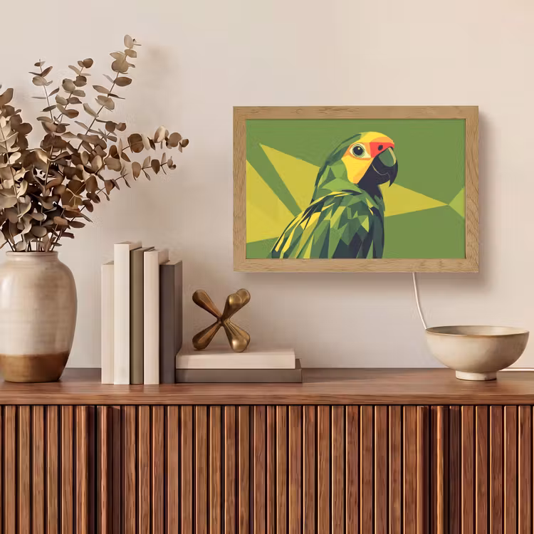 Papegaai - Groen - Snavel - Abstract Light Box met kabel (Tafellamp) klein -sfeer2