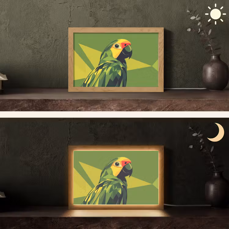 Papegaai - Groen - Snavel - Abstract Light Box met kabel (Tafellamp) klein -sfeer3
