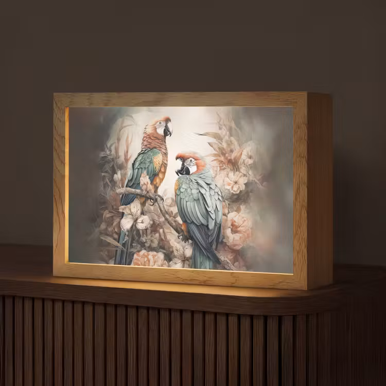 Papegaaien - Vogels - Natuur - Bloemen Light Box met kabel (Tafellamp) klein -z3d_website