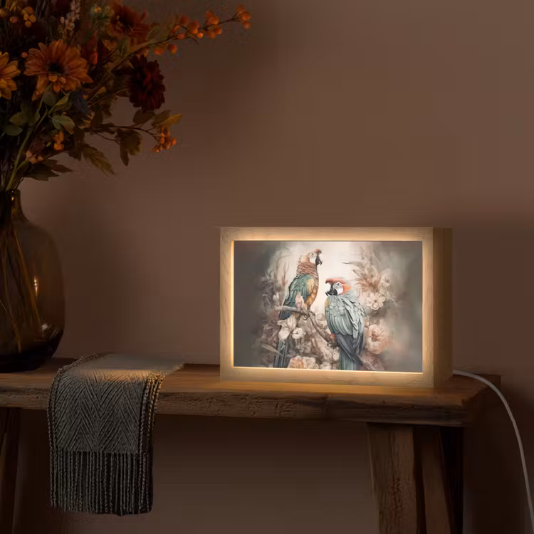 Papegaaien - Vogels - Natuur - Bloemen Light Box met kabel (Tafellamp) klein -sfeer4