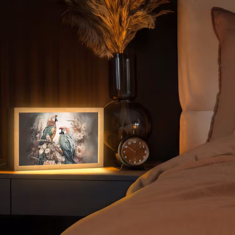 Papegaaien - Vogels - Natuur - Bloemen Light Box met kabel (Tafellamp) klein -sfeer1