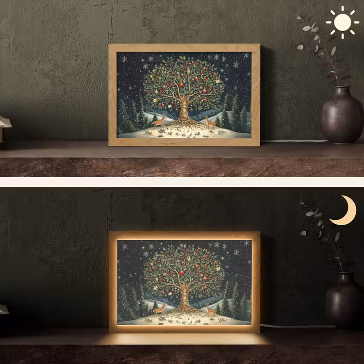 Feestboom - Winterhemel - Kleurrijk Light Box met kabel (Tafellamp) klein -sfeer3