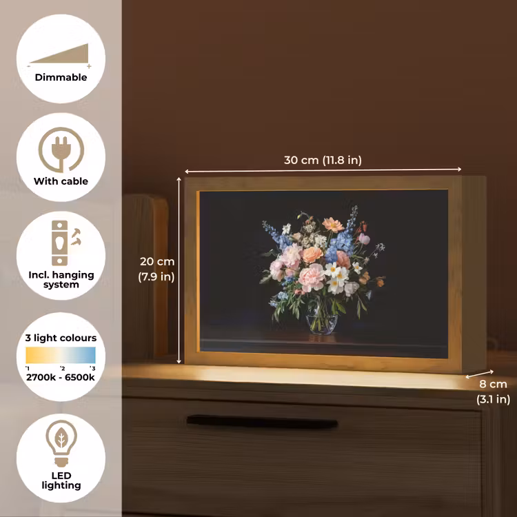 Pastel - Bloemen - Glazen - Vaas Light Box met kabel (Tafellamp) klein -USP_EN