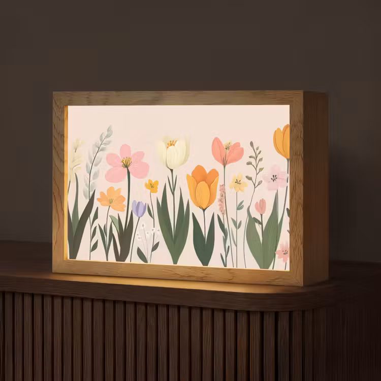 Pasteltinten - Bloemen - Illustratie Light Box met kabel (Tafellamp) klein -z3d_website