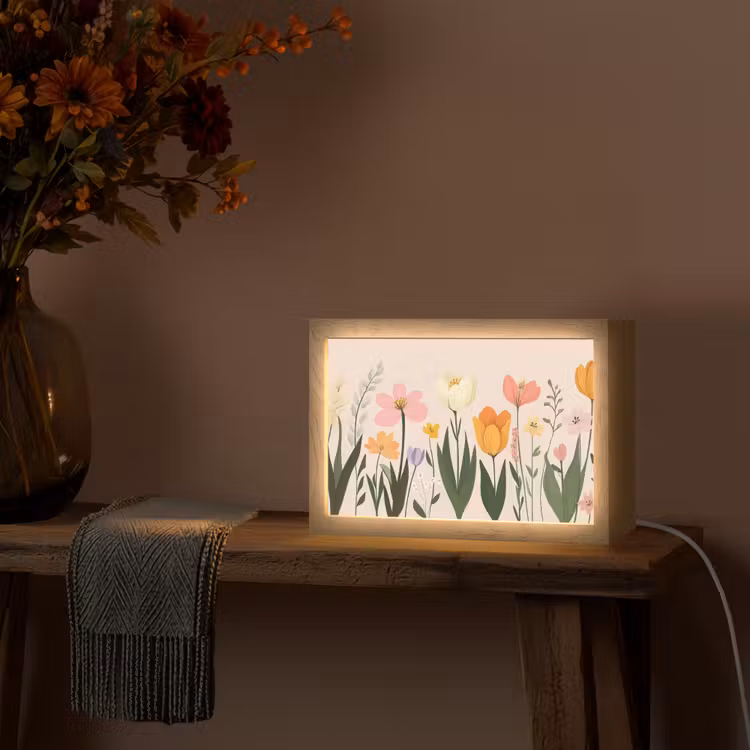 Pasteltinten - Bloemen - Illustratie Light Box met kabel (Tafellamp) klein -sfeer4