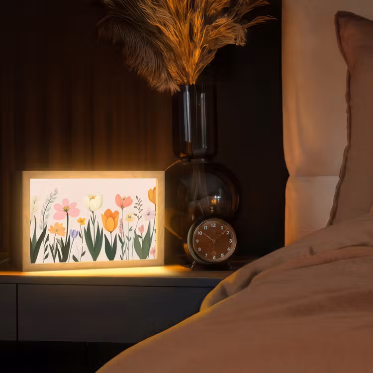 Pasteltinten - Bloemen - Illustratie Light Box met kabel (Tafellamp) klein -sfeer1
