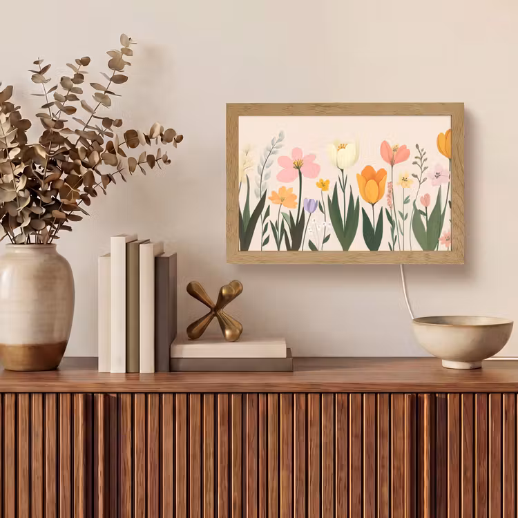 Pasteltinten - Bloemen - Illustratie Light Box met kabel (Tafellamp) klein -sfeer2