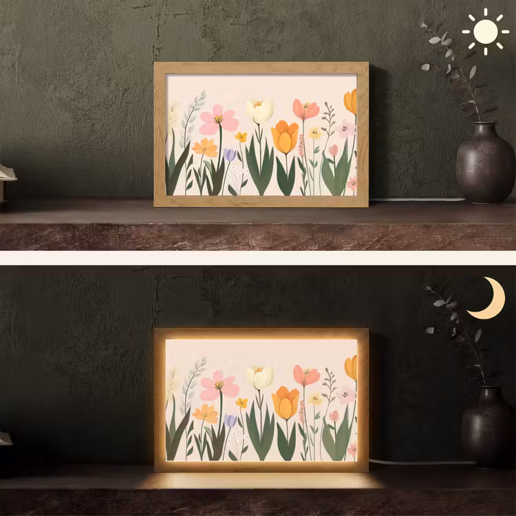 Pasteltinten - Bloemen - Illustratie Light Box met kabel (Tafellamp) klein -sfeer3