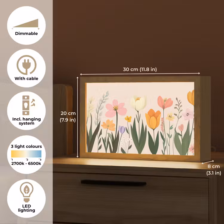 Pasteltinten - Bloemen - Illustratie Light Box met kabel (Tafellamp) klein -USP_EN