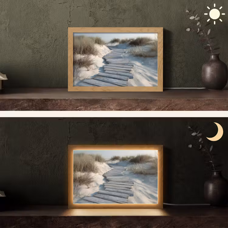 Pad - Planken - Duinen - Gras Light Box met kabel (Tafellamp) klein -sfeer3