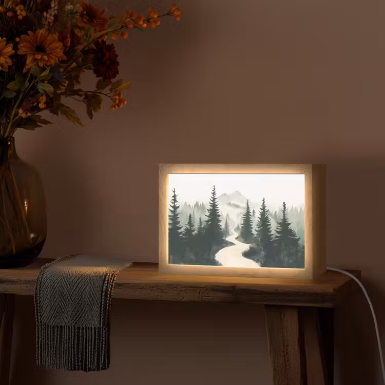Pad - Bomen - Bos - Illustratie Light Box met kabel (Tafellamp) klein -sfeer4