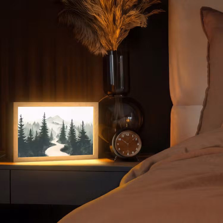 Pad - Bomen - Bos - Illustratie Light Box met kabel (Tafellamp) klein -sfeer1