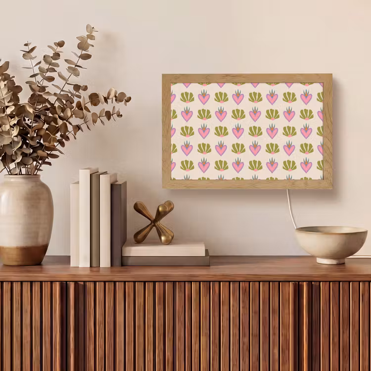 Patroon - Beige - Hartjes - Bloemen Light Box met kabel (Tafellamp) klein 924 -sfeer2