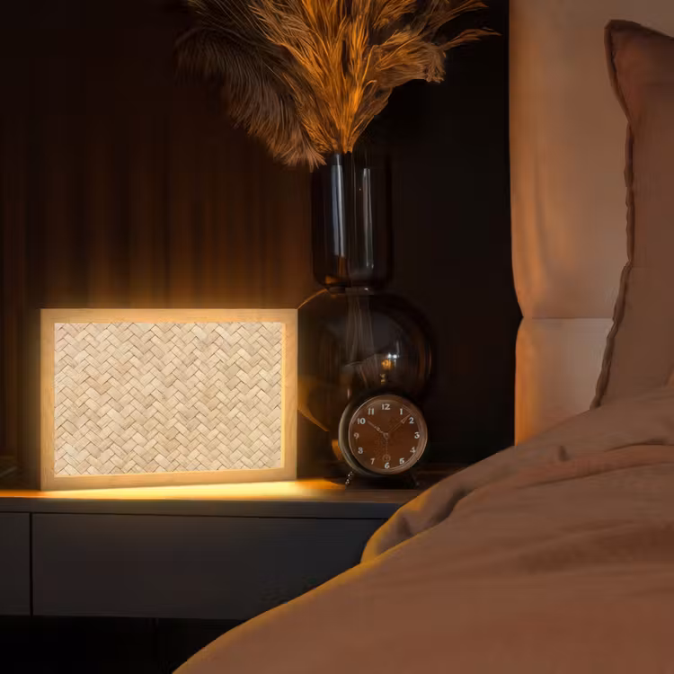 Patroon - Beige - Rotan print Light Box met kabel (Tafellamp) klein -sfeer1
