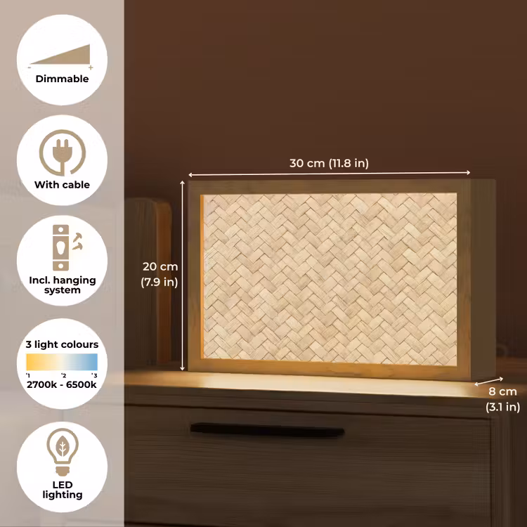 Patroon - Beige - Rotan print Light Box met kabel (Tafellamp) klein -USP_EN