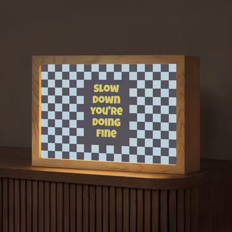 Patroon - Geblok - Blauw - Slow down you're doing fine Light Box met kabel (Tafellamp) klein -z3d_website