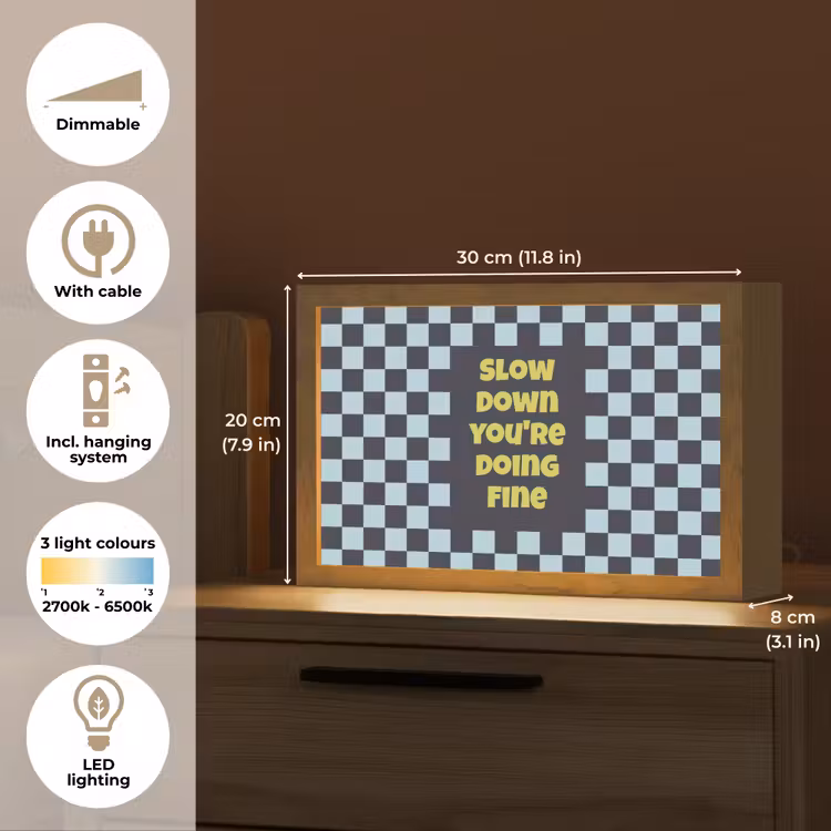 Patroon - Geblok - Blauw - Slow down you're doing fine Light Box met kabel (Tafellamp) klein -USP_EN