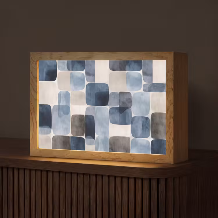 Patroon - Blauw - Vierkanten Light Box met kabel (Tafellamp) klein -z3d_website