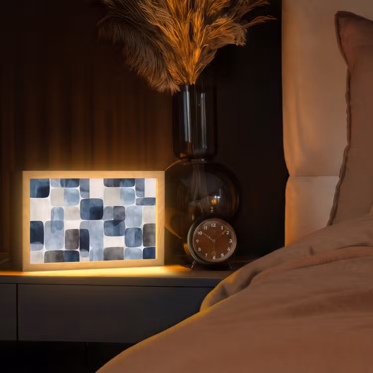 Patroon - Blauw - Vierkanten Light Box met kabel (Tafellamp) klein -sfeer1