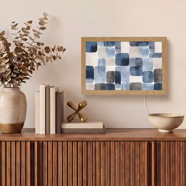 Patroon - Blauw - Vierkanten Light Box met kabel (Tafellamp) klein -sfeer2