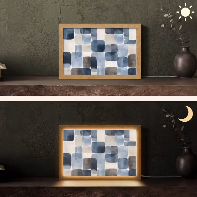 Patroon - Blauw - Vierkanten Light Box met kabel (Tafellamp) klein -sfeer3