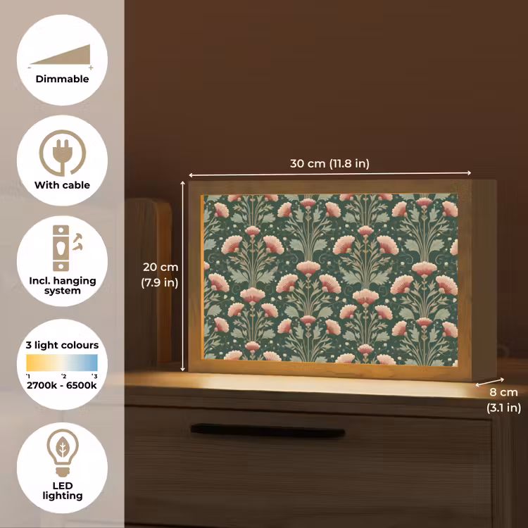 Patroon - Botanisch - Kleurrijk Light Box met kabel (Tafellamp) klein 924 -USP_EN