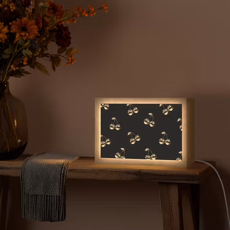 Patroon - Kersen - Goud - Chrome Light Box met kabel (Tafellamp) klein -sfeer4
