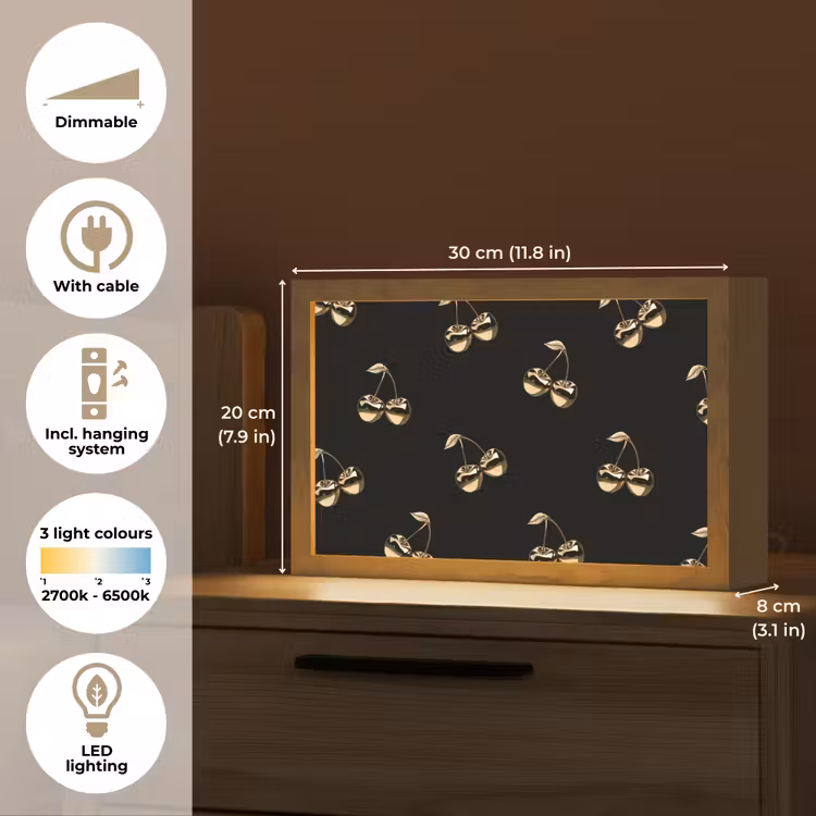 Patroon - Kersen - Goud - Chrome Light Box met kabel (Tafellamp) klein -USP_EN