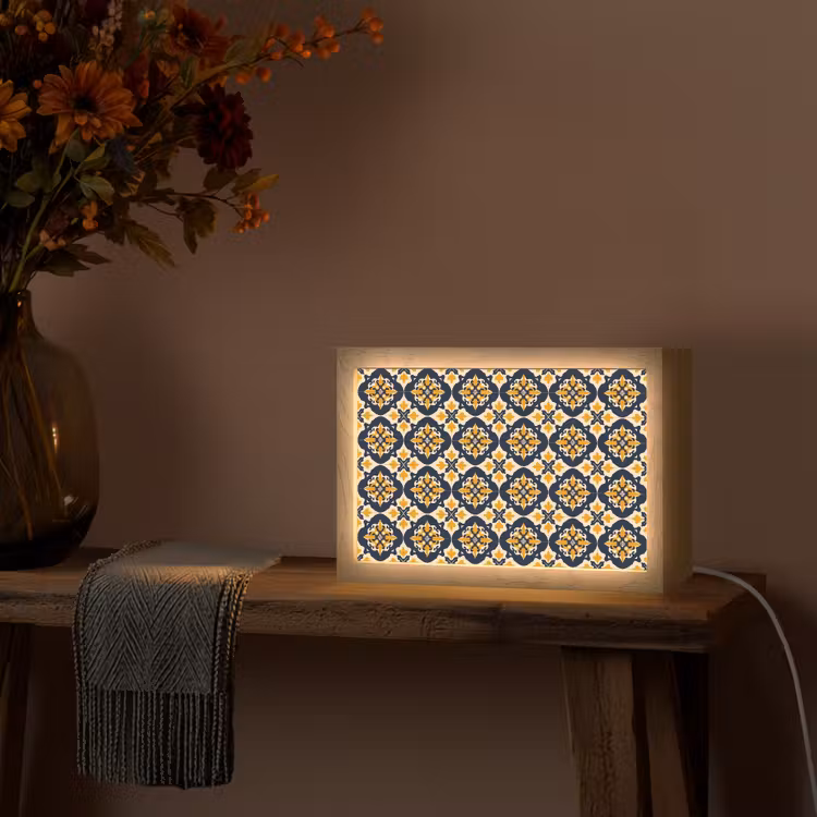 Patroon - Siertegel - Kleurrijk Light Box met kabel (Tafellamp) klein 924 -sfeer4