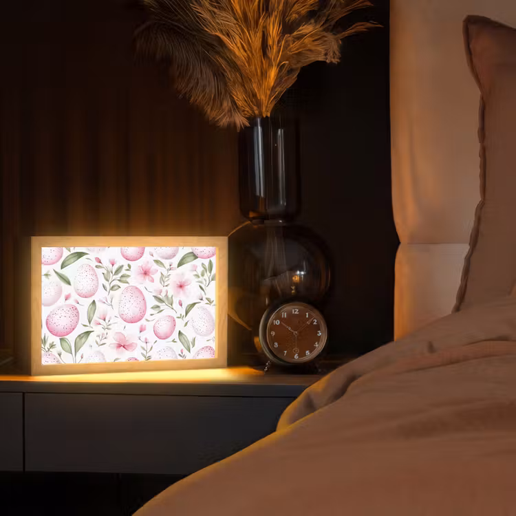 Patroon - Eieren - Roze - Pasen Light Box met kabel (Tafellamp) klein -sfeer1