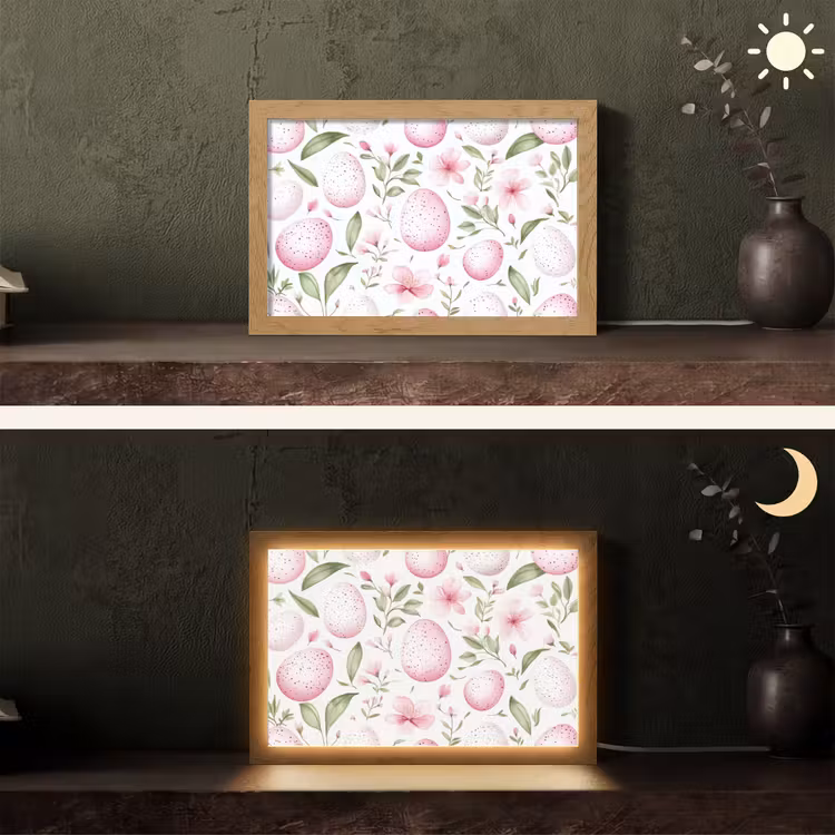 Patroon - Eieren - Roze - Pasen Light Box met kabel (Tafellamp) klein -sfeer3