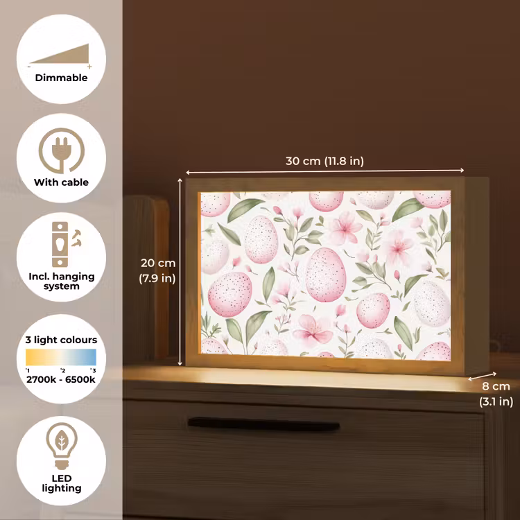Patroon - Eieren - Roze - Pasen Light Box met kabel (Tafellamp) klein -USP_EN