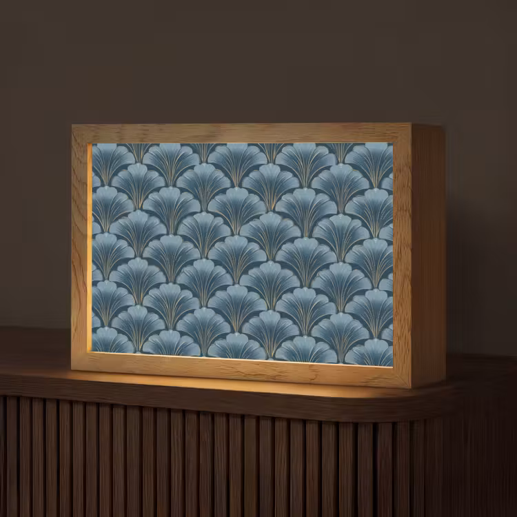 Patroon - Ginkgoblad - Blauw Light Box met kabel (Tafellamp) klein 924 -z3d_website