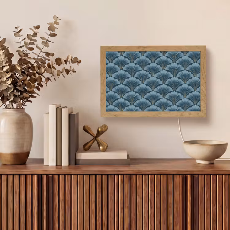 Patroon - Ginkgoblad - Blauw Light Box met kabel (Tafellamp) klein 924 -sfeer2