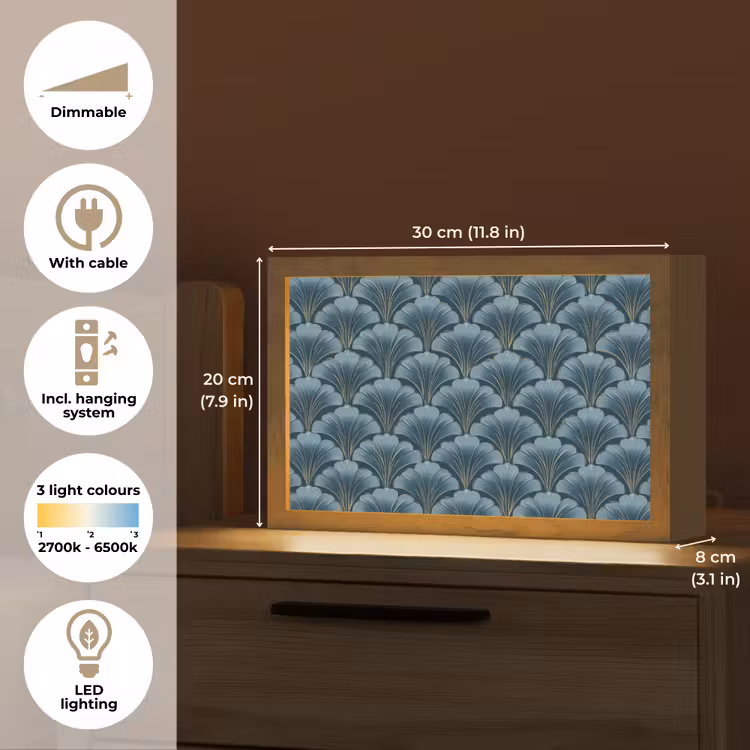 Patroon - Ginkgoblad - Blauw Light Box met kabel (Tafellamp) klein 924 -USP_EN