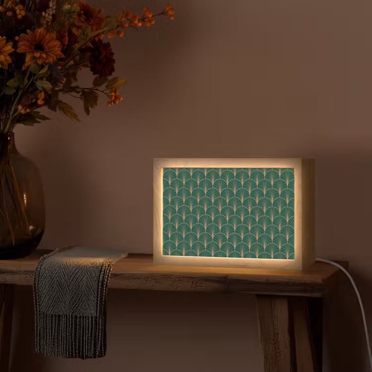 Patroon - Groen - Goud - Symmetrisch Light Box met kabel (Tafellamp) klein 924 -sfeer4