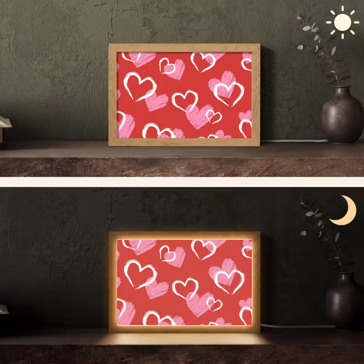 Patroon - Hartjes - Roze - Valentijn Light Box met kabel (Tafellamp) klein -sfeer3