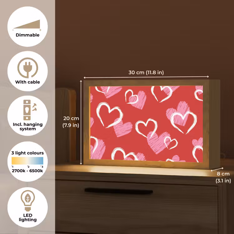 Patroon - Hartjes - Roze - Valentijn Light Box met kabel (Tafellamp) klein -USP_EN