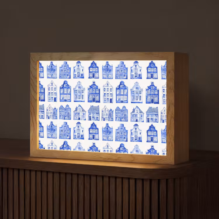 Patroon - Huizen - Blauw Light Box met kabel (Tafellamp) klein 924 -z3d_website