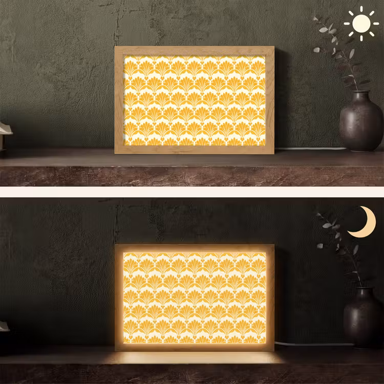 Patroon - Motief - Geel Light Box met kabel (Tafellamp) klein 924 -sfeer3