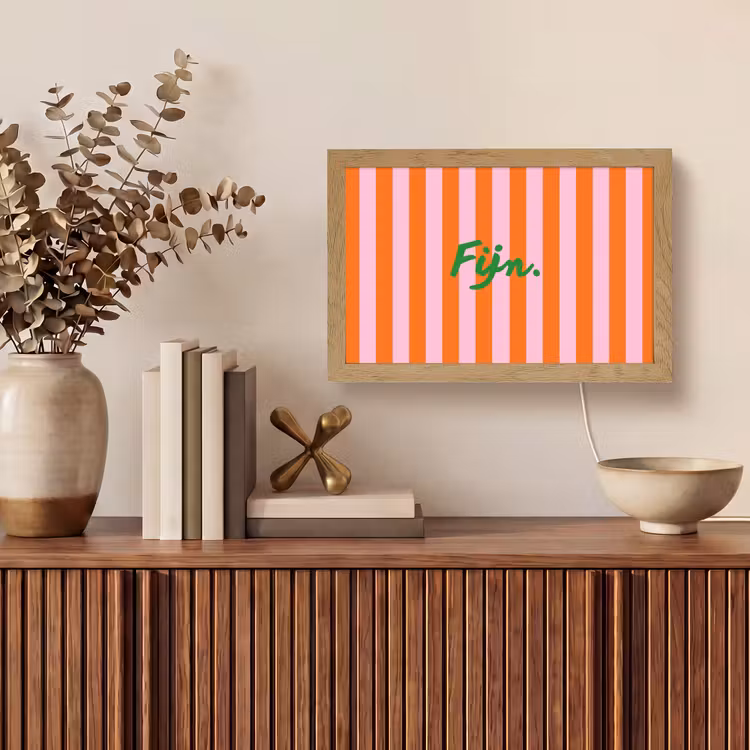 Patroon - Oranje - Fijn - Strepen Light Box met kabel (Tafellamp) klein -sfeer2