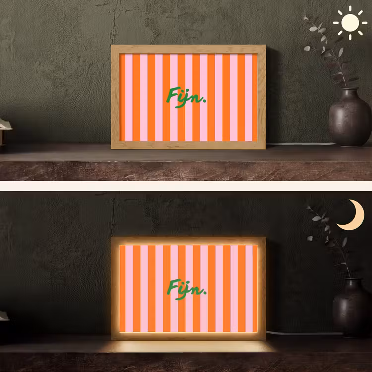 Patroon - Oranje - Fijn - Strepen Light Box met kabel (Tafellamp) klein -sfeer3