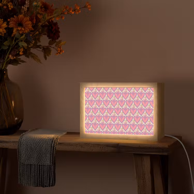 Patroon - Roze - Hartjes Light Box met kabel (Tafellamp) klein 924 -sfeer4