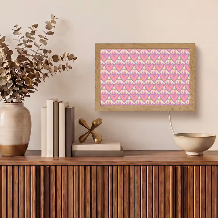 Patroon - Roze - Hartjes Light Box met kabel (Tafellamp) klein 924 -sfeer2
