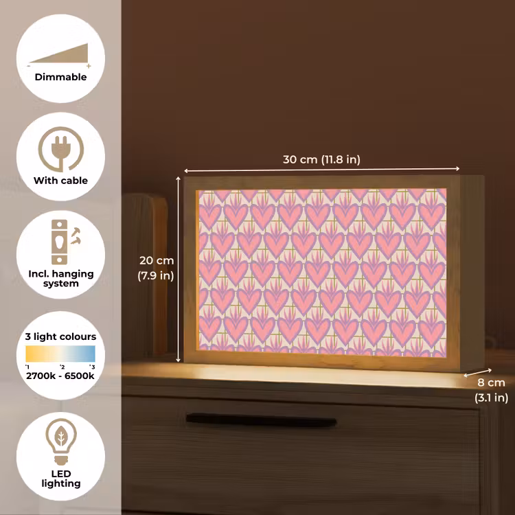 Patroon - Roze - Hartjes Light Box met kabel (Tafellamp) klein 924 -USP_EN