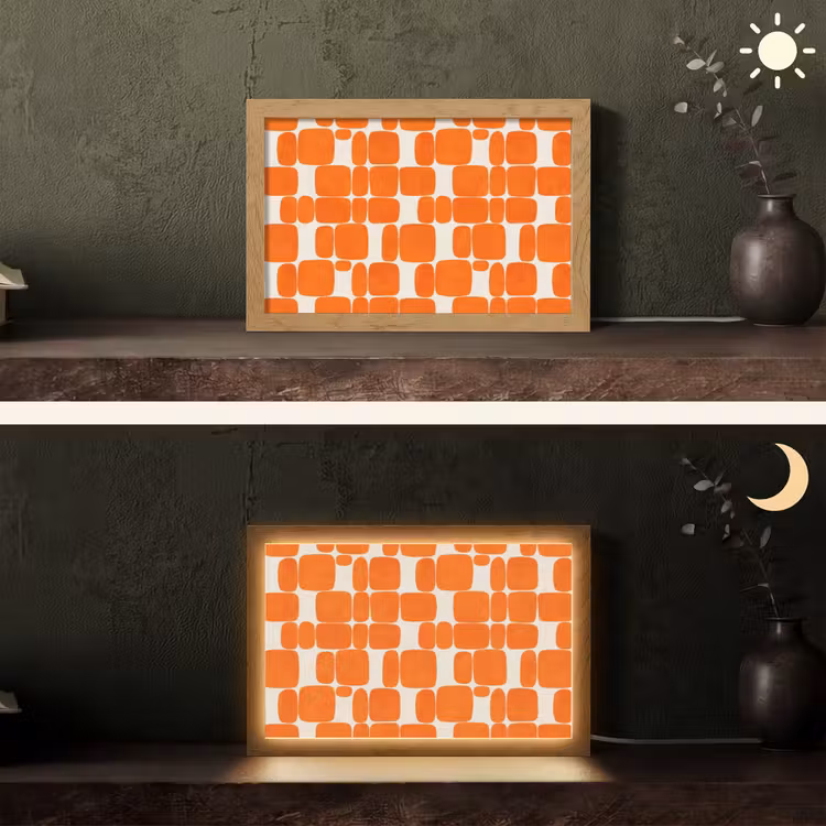 Patroon - Retro - Oranje Light Box met kabel (Tafellamp) klein 924 -sfeer3